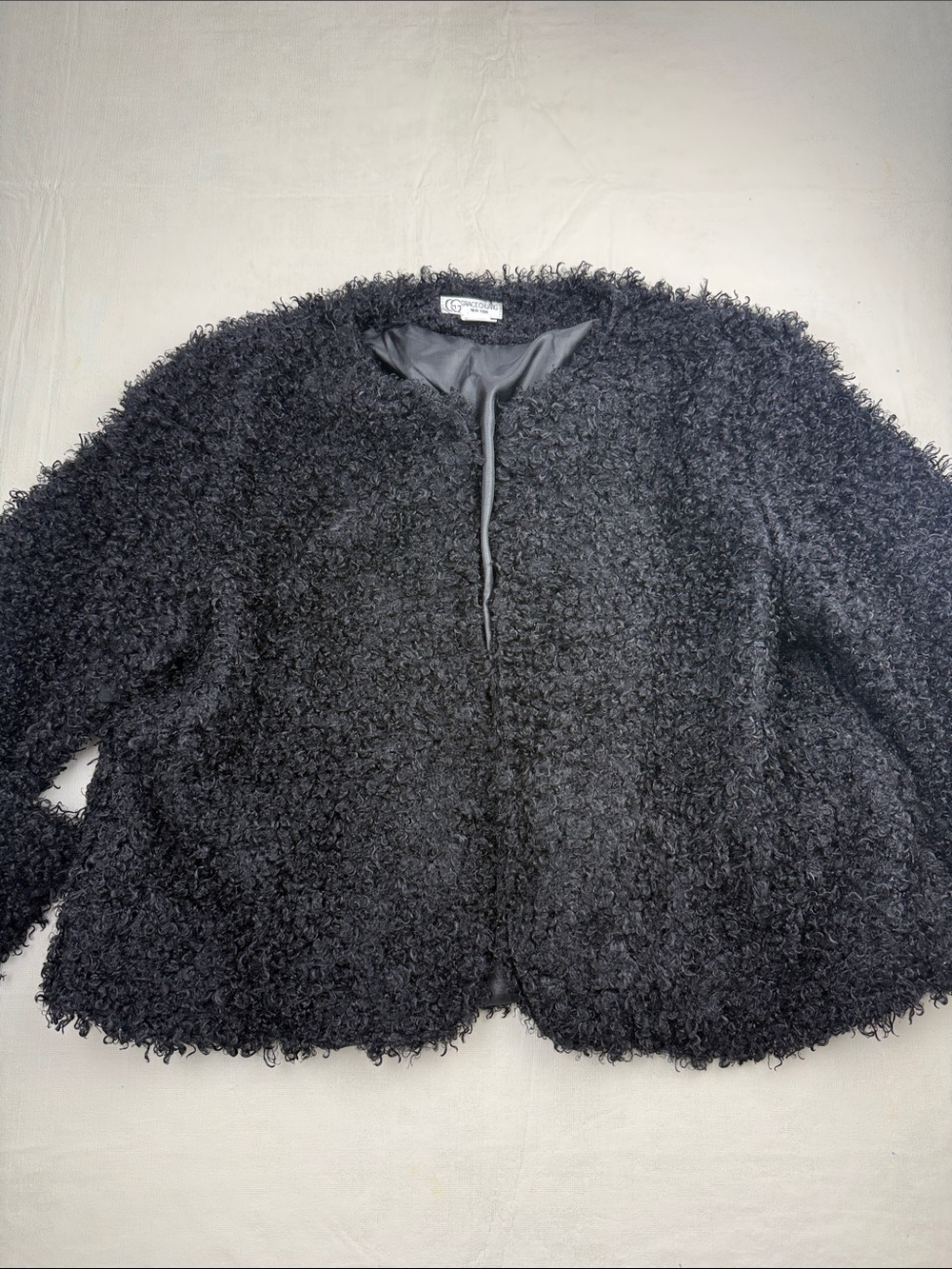 Grace Chuang Women's Black Curly Faux Shearling Teddy Jacket